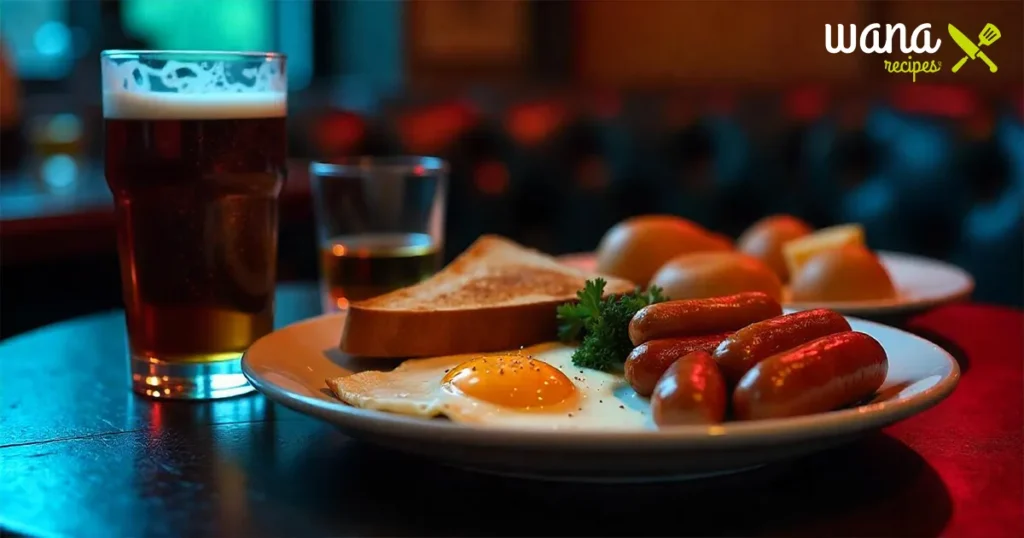 Pouring butterscotch schnapps and Irish whiskey into a shot glass while preparing the Irish Breakfast Shot.