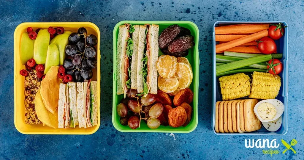 Bento boxes filled with fruits, vegetables, sandwiches, and snacks as healthy toddler lunch ideas.