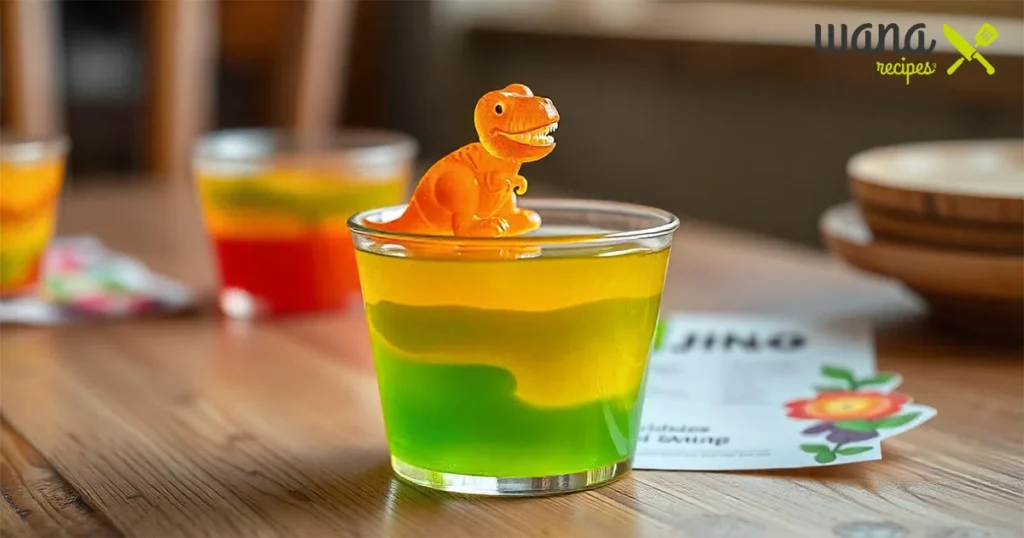 Green gelatin being poured into clear cups for Dino Jello Cups.