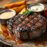 Deer cube steak served with gravy and mashed potatoes on a plate, garnished with parsley.