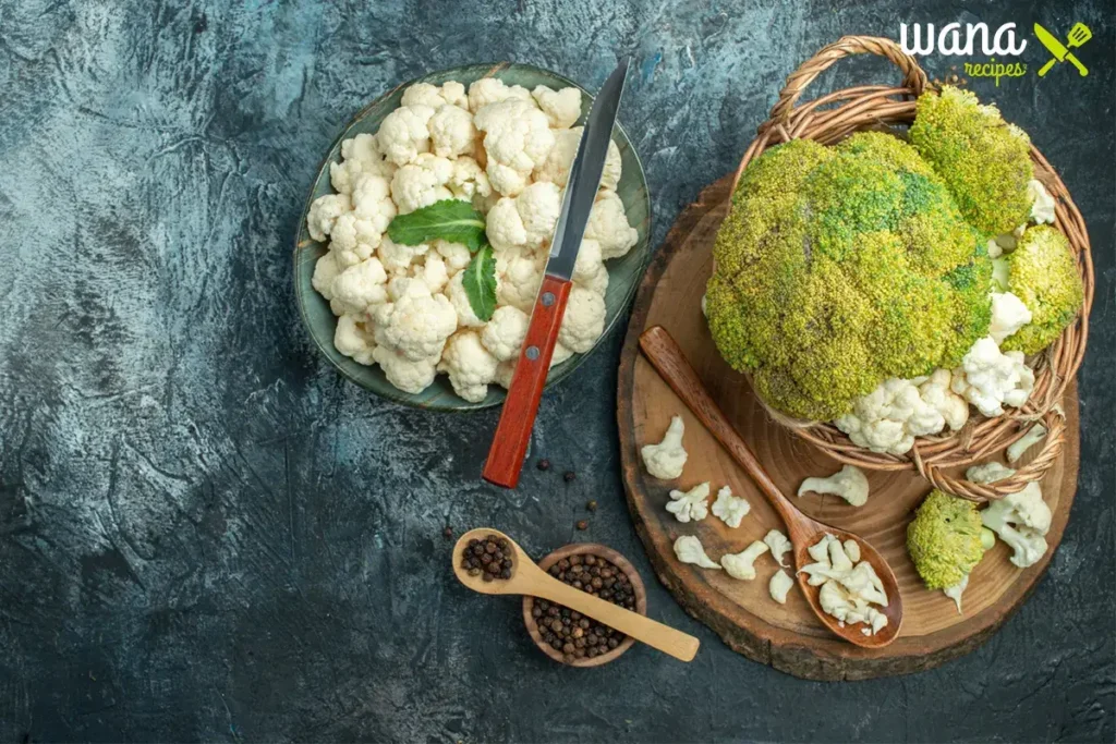 Broccoli florets being blanched in a pot of boiling water.