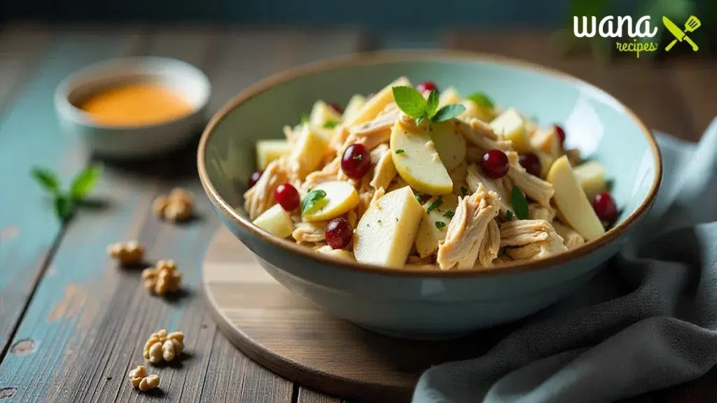 Fresh chicken salad inspired by Chicken Salad Chick, featuring shredded chicken, grapes, pecans, and celery on a bed of lettuce, served with croissants and crackers.