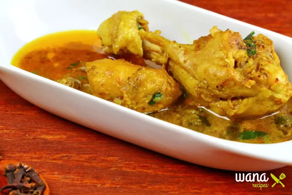 Churu chicken amarillo being prepared in a pan with vibrant yellow sauce