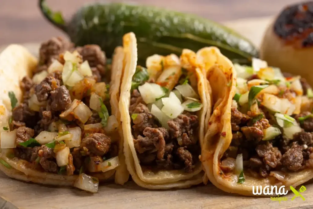 Authentic Mexican-style street tacos filled with tender grilled steak, onions, and cilantro, served with charred jalapeño and grilled onion.