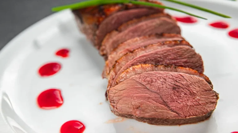 Cooked sandhill crane meat served on a plate with vegetables, showcasing its tender and rich texture