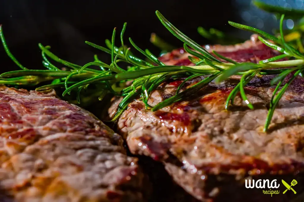 Tender grilled steak garnished with fresh rosemary for an aromatic, flavorful finish.