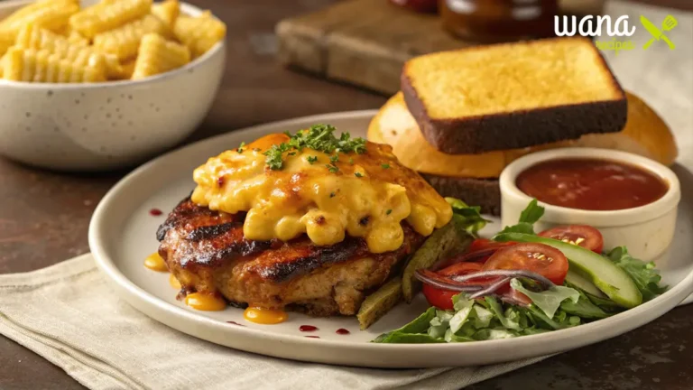 Delicious Southern BBQ Mac ‘n’ Cheese with melted cheese, BBQ meat, and green onions served in a rustic bowl